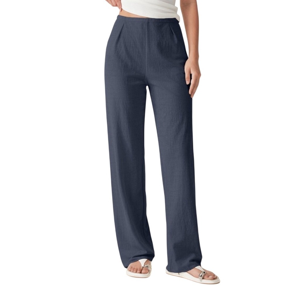 OGL High Waist Wide Leg Pants Size M Blue Cotton Blend Minimalist Office Travel